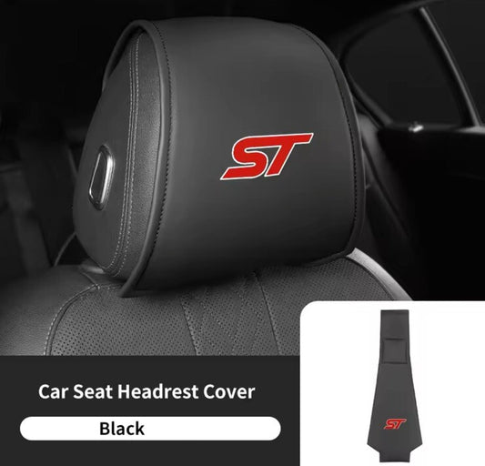 2pcs ST Headrest Covers Leather For Ford Fiesta Focus Mondeo Puma ST Black & Red