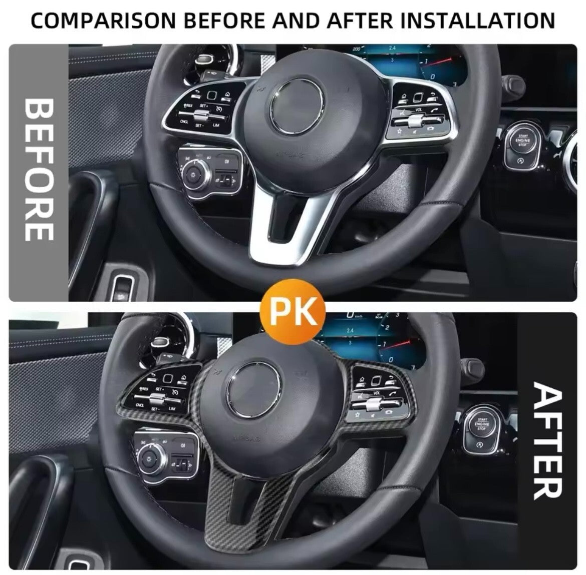 Mercedes A B C E Class CLA GLA GLC GLE 2019-2022 Carbon Fibr Steering Wheel Trim