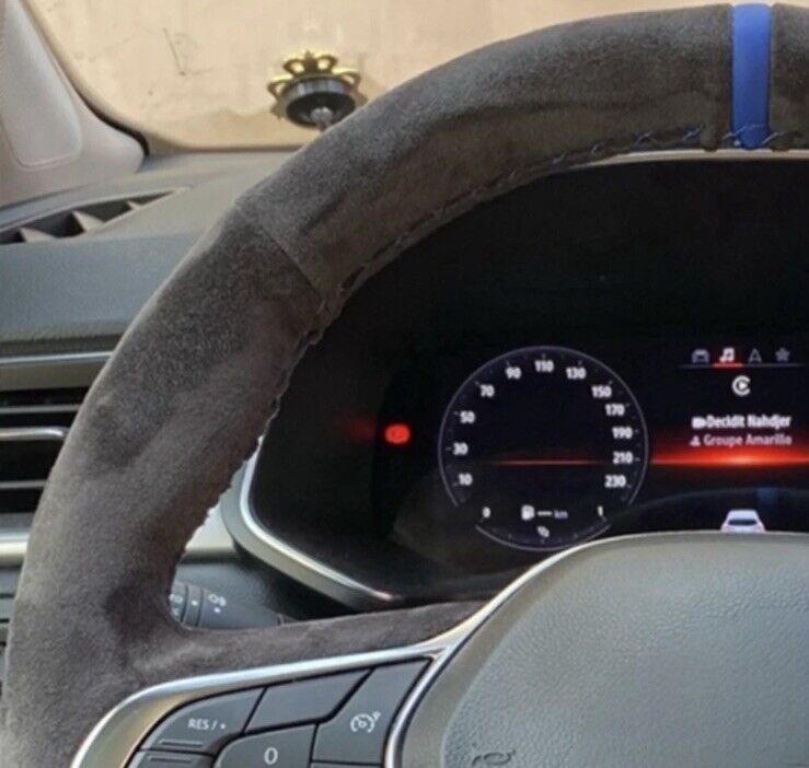 Renault Clio Zoe Captur Suede Steering Wheel Cover Self Stitch Black & Blue