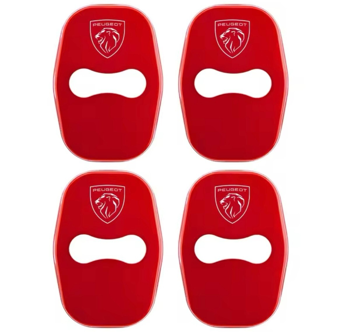Peugeot Red Stainless Steel Door Lock Catch Protector Covers Accessories 4pcs