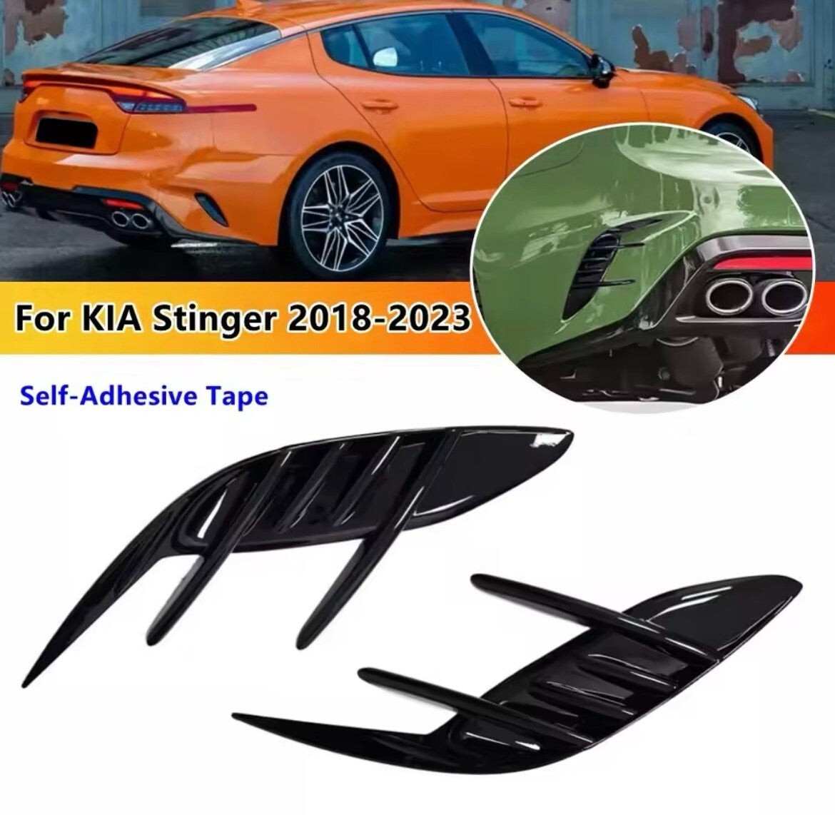 Kia Stinger 2018-2023 Gloss Black Rear Bumper Side Vent Extension Fins Trims