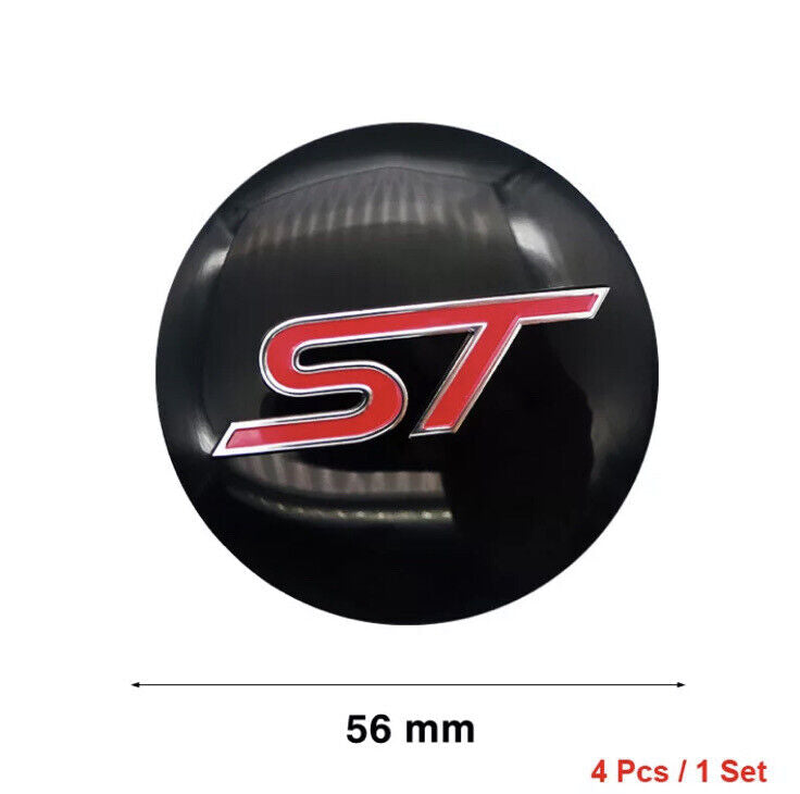 Ford Fiesta Focus ST 56mm Wheel Centre Cap Overlay Cover 4pcs Black & Red