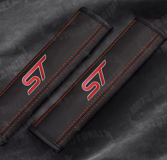 Ford ST Seatbelt Cover Pads For Ford Fiesta Focus Puma ST Black & Red 2pcs