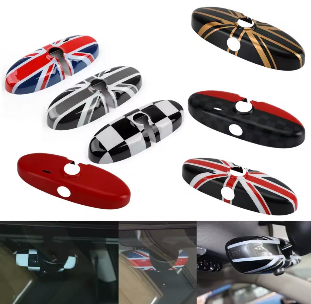 Black & White Checker Rearview Mirror Case Cover For Mini R55 R56 R57 R60 R61