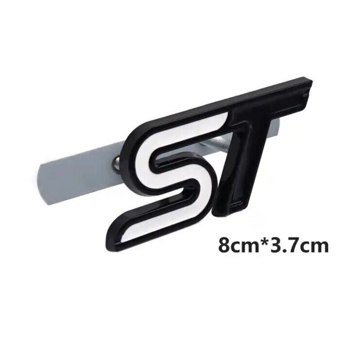Ford ST Badge Black & White Two Tone Front Grille Badge 3D Metal Fiesta Focus