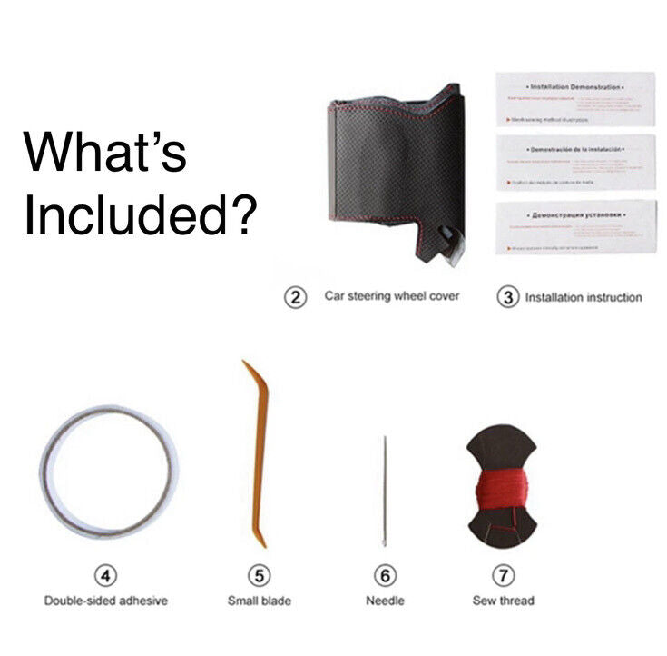 Ford Focus Kuga Ecosport C-Max Black Leather Steering Wheel Cover Red Stitch