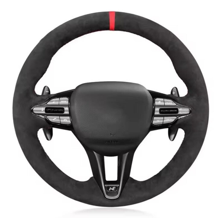 Hyundai I30 Kona Veloster N Suede Steering Wheel Cover Self Stitch Red Thread