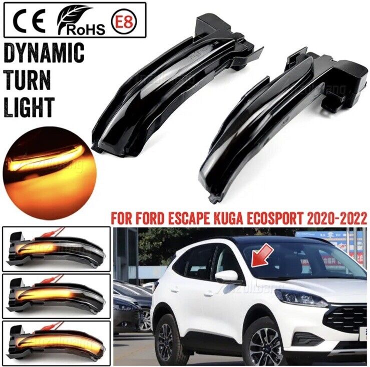 Ford Kuga 2020-2022 Dynamic Sequential Led Mirror Indicators Smoked Lens 2pcs