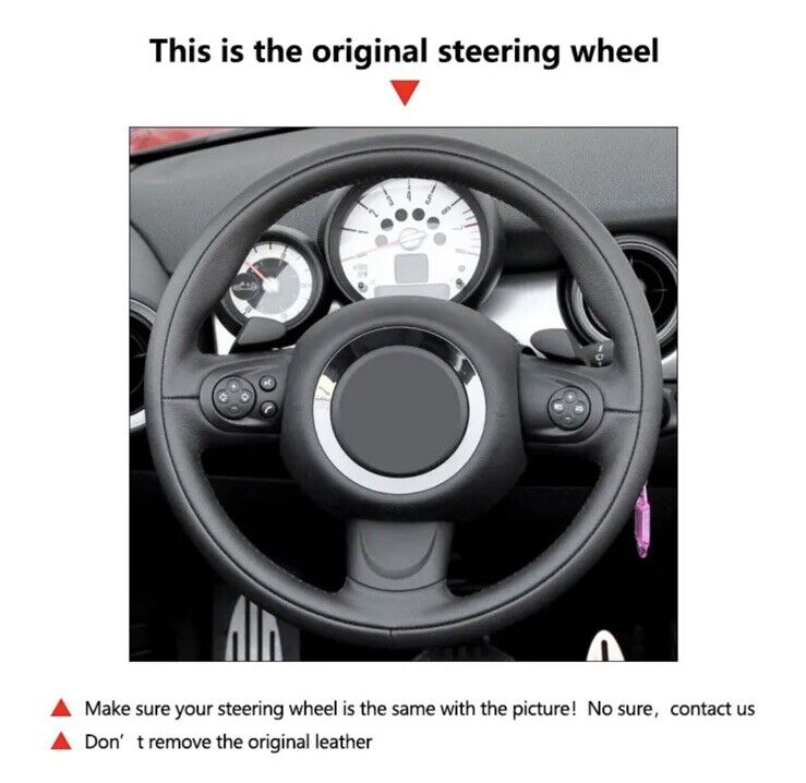 Mini Cooper R56 R57 Black Leather Steering Wheel Cover Self Stich Red Thread