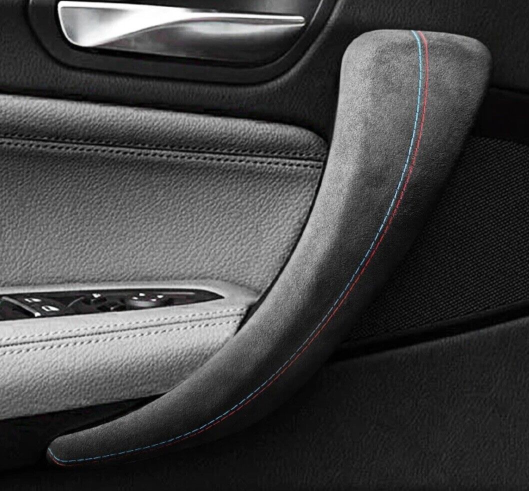BMW 1 2 Series Black Alcantara Interior Door Grab Handle Trim Covers 2pcs
