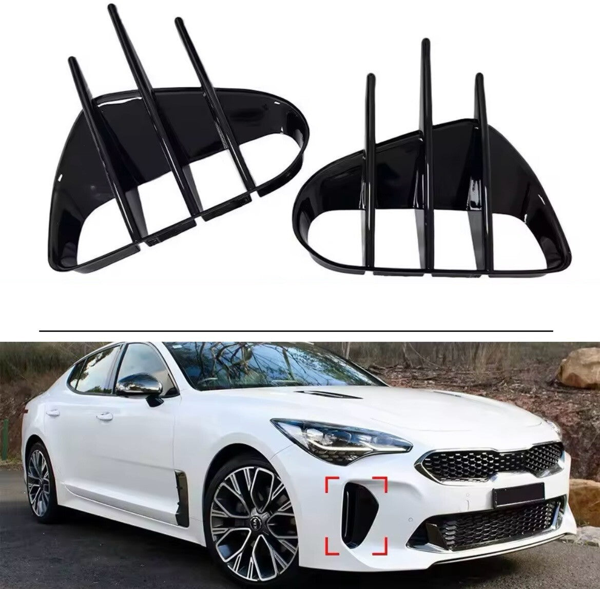 Kia Stinger 2018-2023 Gloss Black Front Fog Light Surround Frames Fins 2pcs