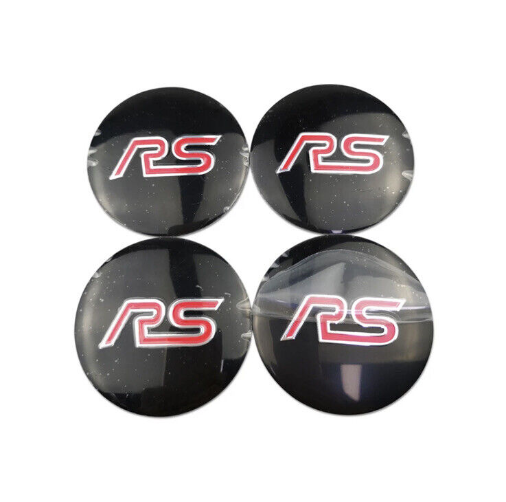 Ford RS 56mm Wheel Centre Cap Overlay Cover 4pcs Black & Red For Ford Focus RS
