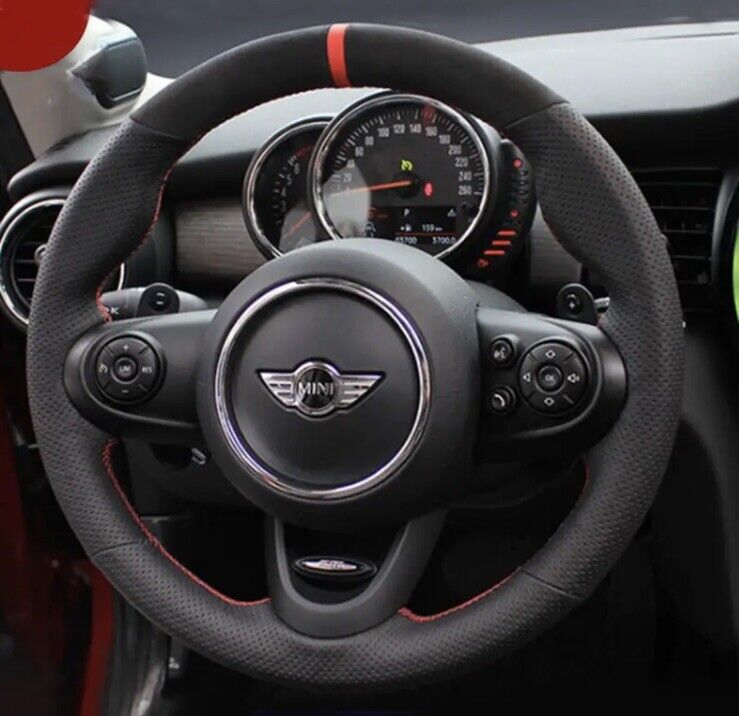 Mini JCW Clubman JCW Suede & Leather Steering Wheel Cover Self Stitch Red Thread