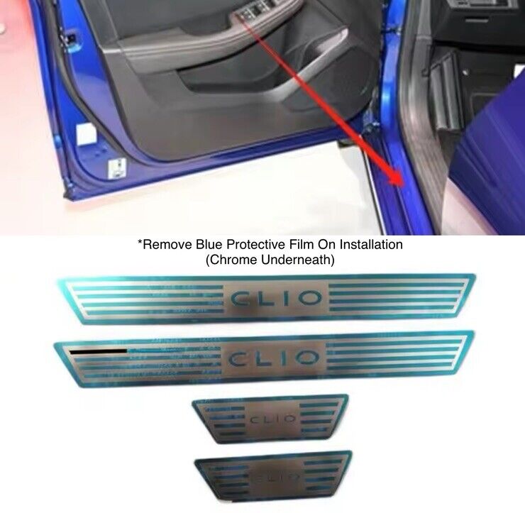Renault Clio Stainless Steel Door Sill Protector Strips Scuff Plates Chrome 4pcs