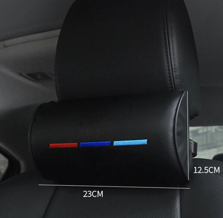BMW M Sport Headrest Neck Pillows PU Leather Black Red Blue Universal Fit 2pcs