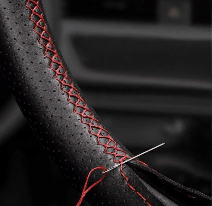 Mercedes A B C CLA E GLA Class Leather Steering Wheel Cover Red Stitch & Line