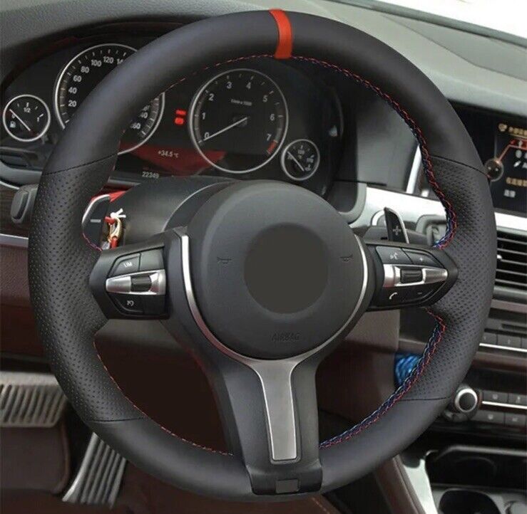BMW 123456X Series M Sport Leather Steering Wheel Cover Self Stitch Red Blue