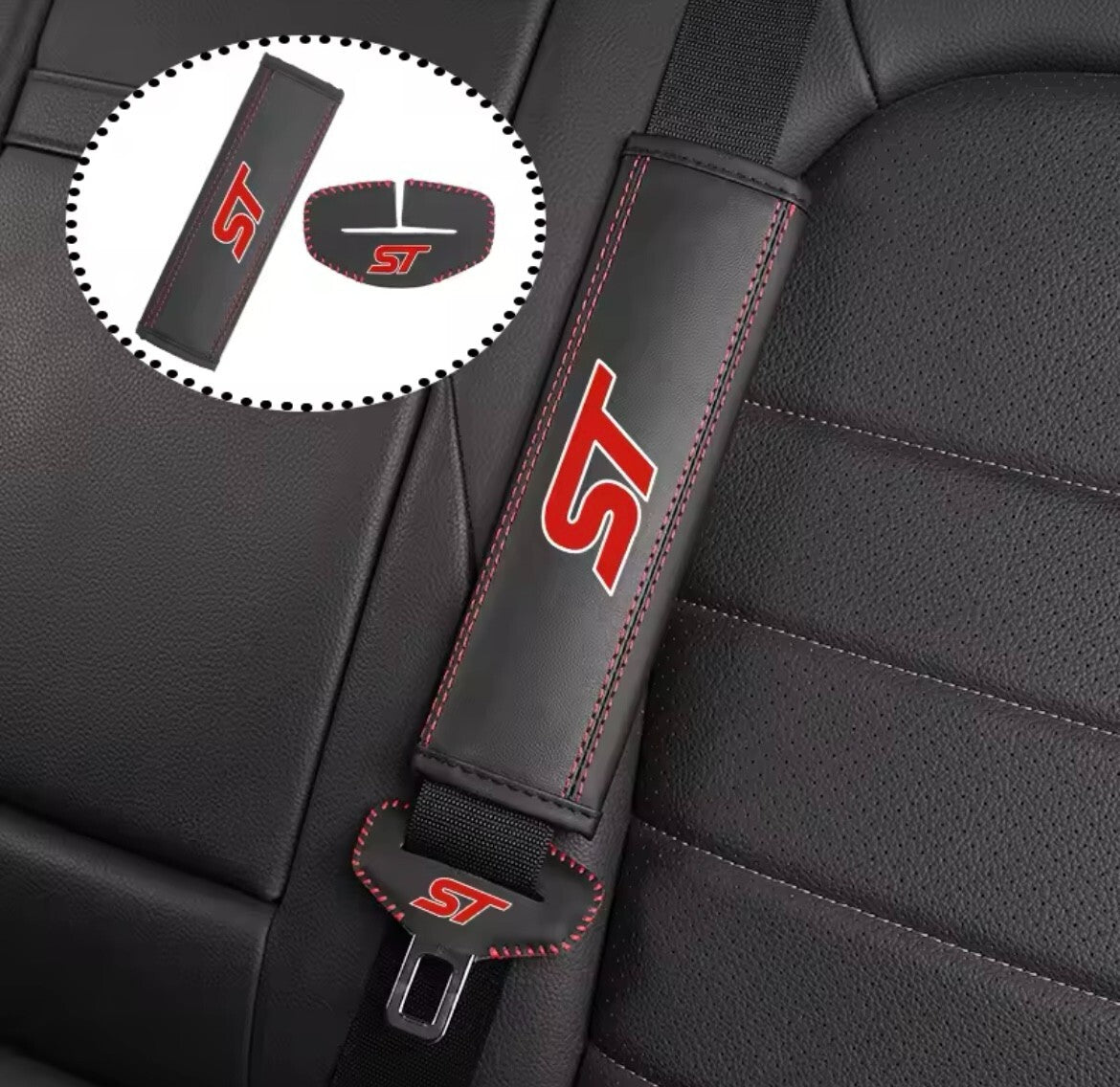 Ford ST Seatbelt Shoulder Pads + Buckle Covers For Ford Fiesta Focus Puma ST 4pc