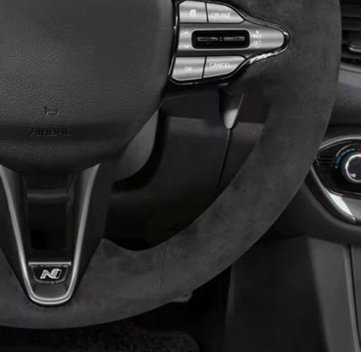Hyundai I30 Kona Veloster N Suede Steering Wheel Cover Self Stitch Red Thread