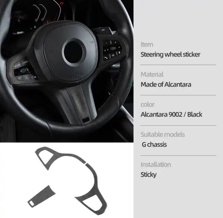 BMW 3 4 5 7 X3 X4 X5 G Series M Sport Black Alcantara Steering Wheel Trim Cover