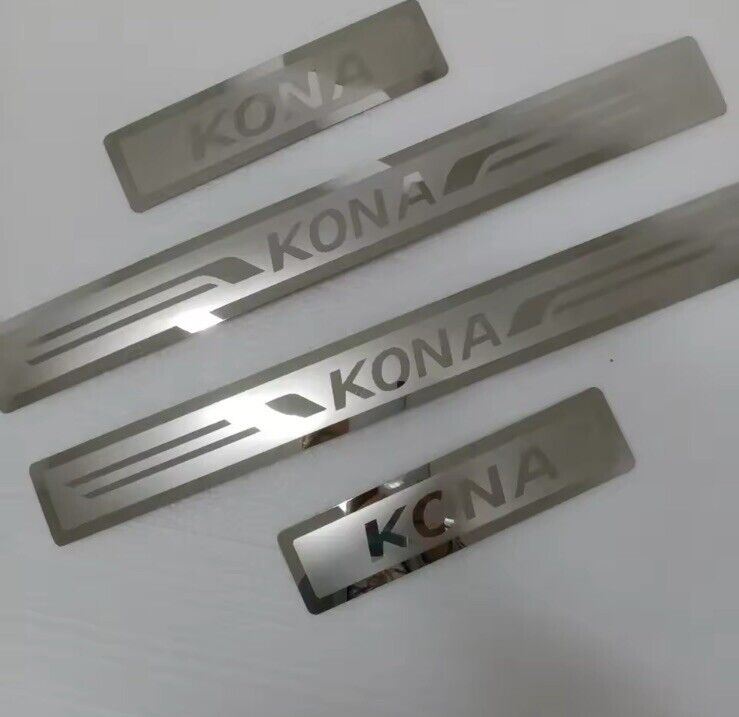 Hyundai Kona Stainless Steel Door Sill Protector Strips Scuff Plates Chrome 4pcs
