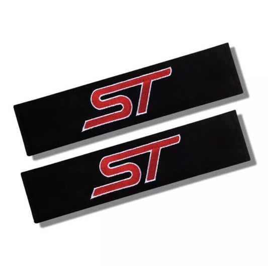 2pcs ST Seatbelt Cover Pads For Ford Fiesta Focus Mondeo Puma ST Black & Red