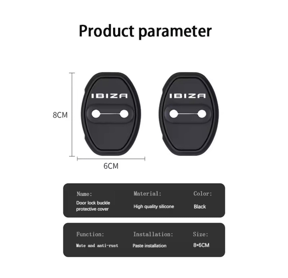 Seat Ibiza Black Silicone Door Lock Catch Protector Covers 2pcs