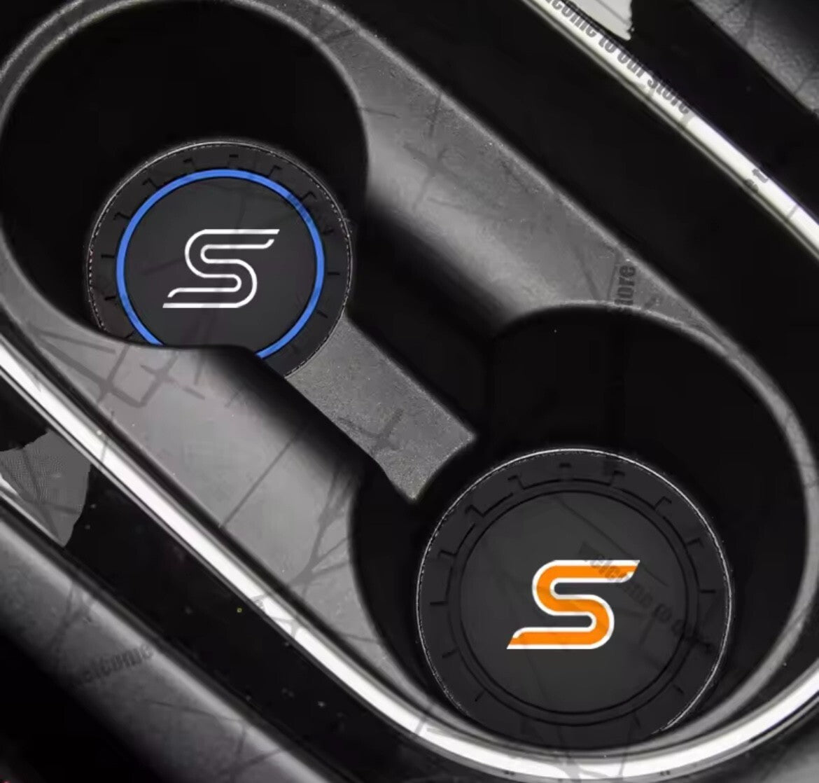 Ford Fiesta Focus Zetec S Anti-Slip Drink Coaster Cupholder Mat Black Orange 2pc
