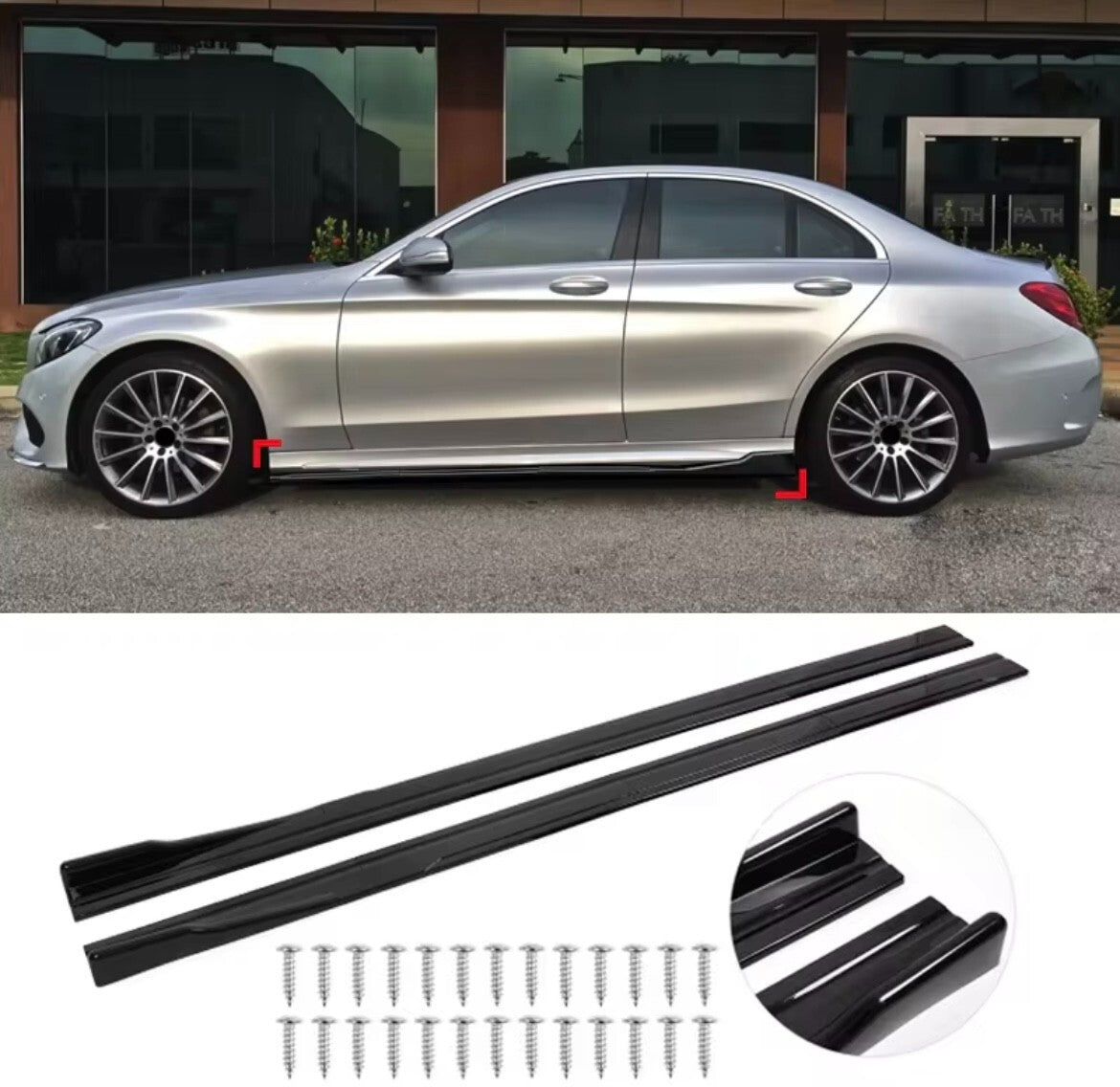 Mercedes C Class W205 2015+ 4 Door Gloss Black Side Skirts Extensions Universal
