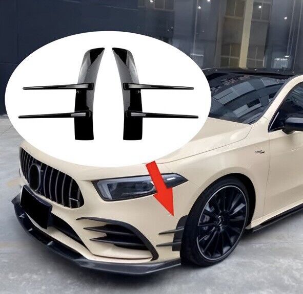 Mercedes-Benz A Class A180 A200 A220 Front Bumper Gloss Black Canard Fins 2pcs