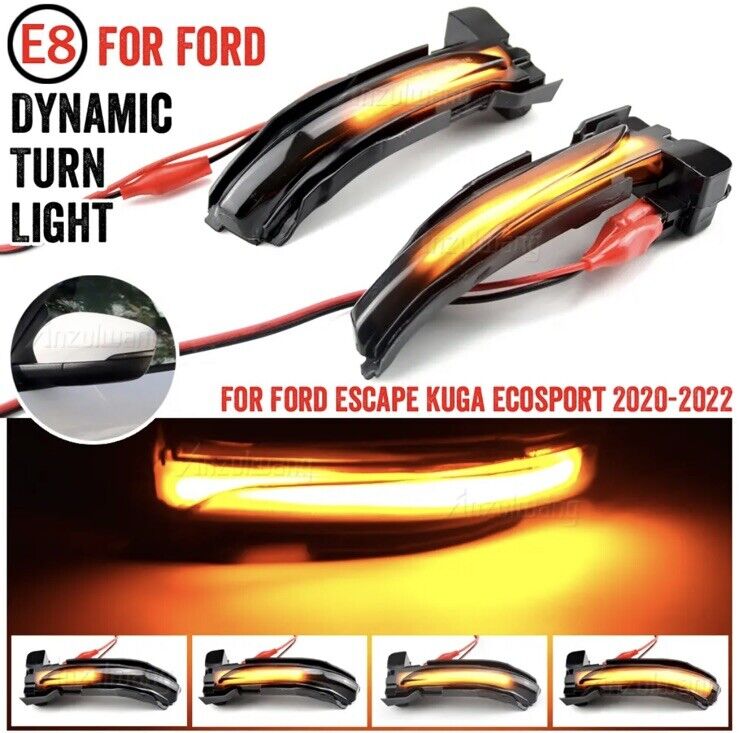 Ford Kuga 2020-2022 Dynamic Sequential Led Mirror Indicators Smoked Lens 2pcs