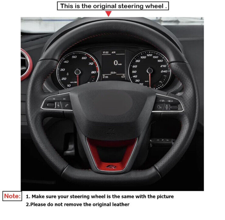 Seat Ibiza Leon FR Suede & Leather Steering Wheel Cover Self Stitch Red Black