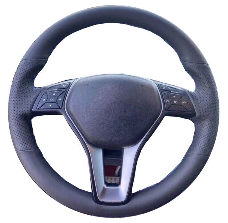 Mercedes A B C CLA E GLA Class Leather Steering Wheel Cover Self Stitch Black