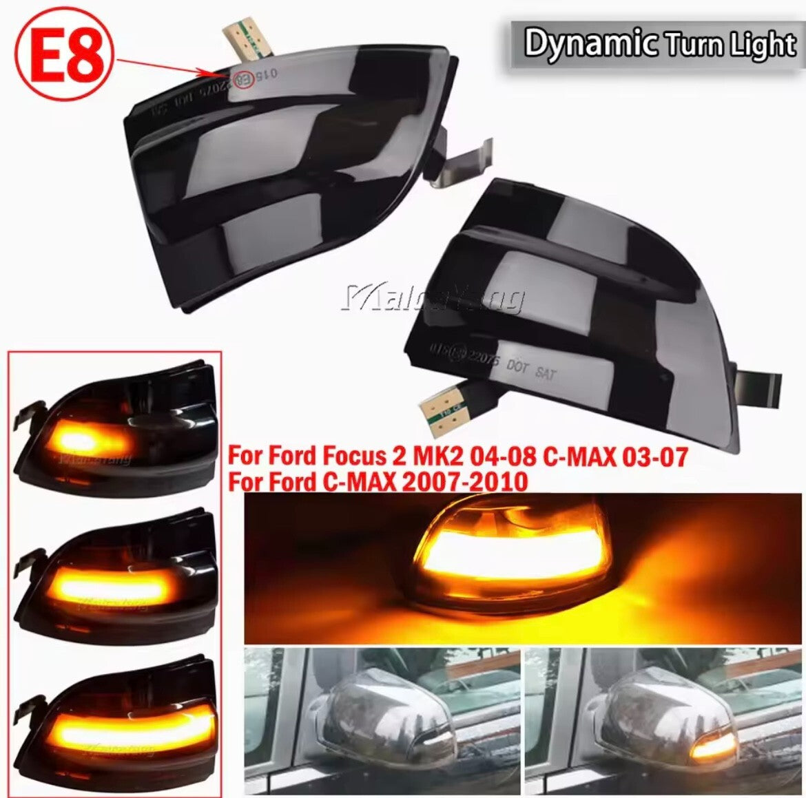 Ford Focus MK2 2004-2008 C-Max Dynamic LED Sequential Mirror Indicators Smoked