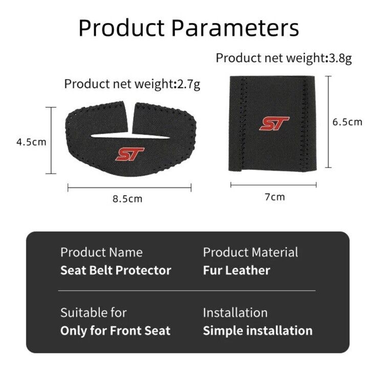 Ford ST Seatbelt Buckle & Clasp Cover For Ford Fiesta Focus Puma ST Black & Red