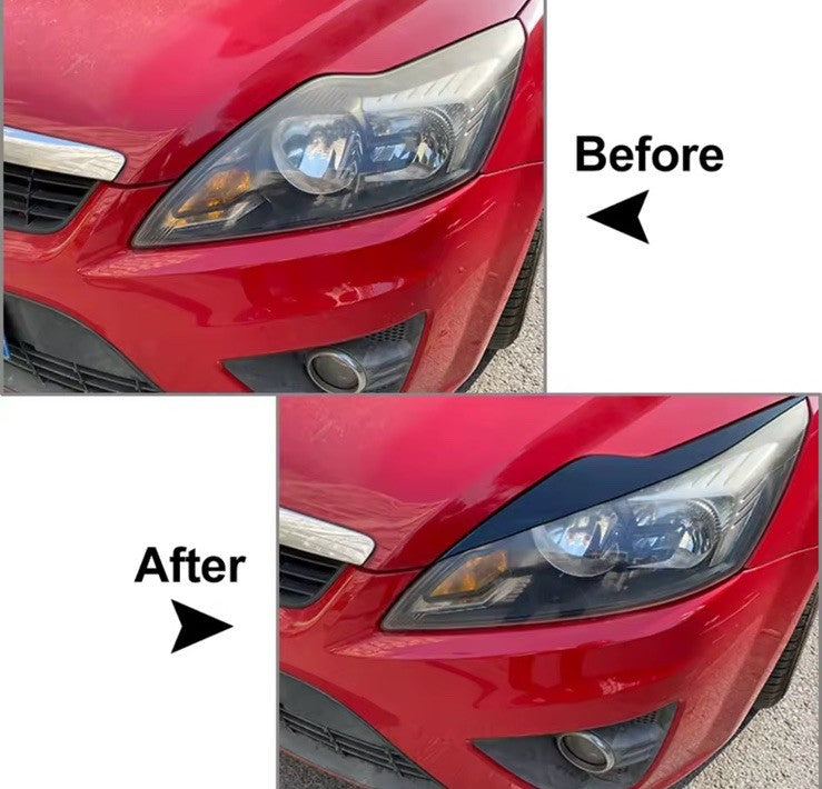 Ford Focus MK2 MK2.5 2008-2011 Gloss Black Headlight Eyelid Eyebrows 2pcs