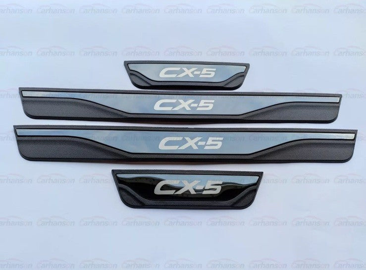 Mazda CX5 CX-5 Car Door Sill Protector Scuff Plates Black Stainless Steel 4pcs