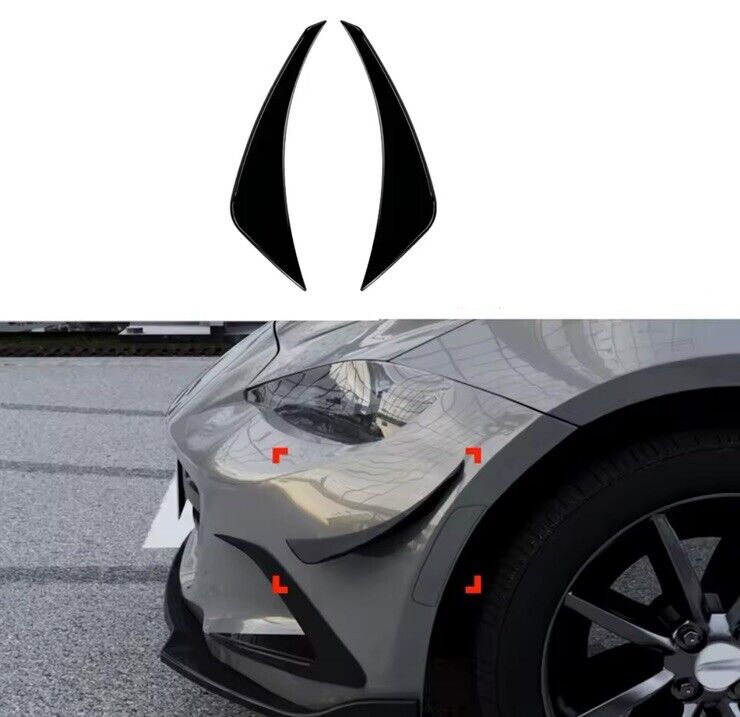 Mazda MX5 Miata ND 2016+ Gloss Black Front Bumper Side Canards Aero Blade Fins