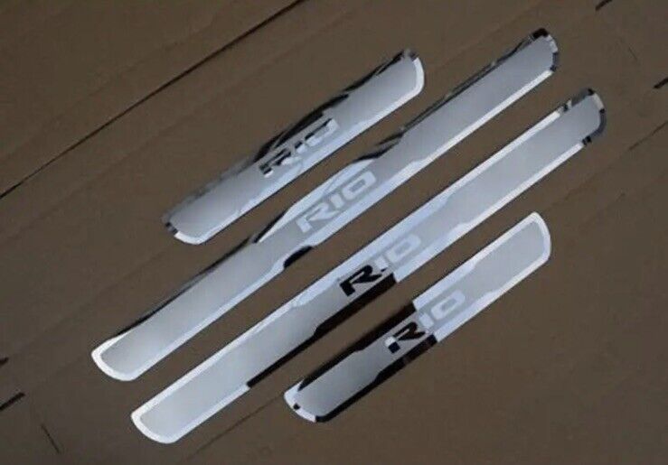 Kia Rio Stainless Steel Door Sill Protector Strips Scuff Plates Chrome 4pcs