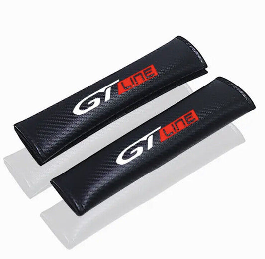2pcs GT Line Seatbelt Cover Shoulder Pads PU Leather Carbon For Peugeot GT Line