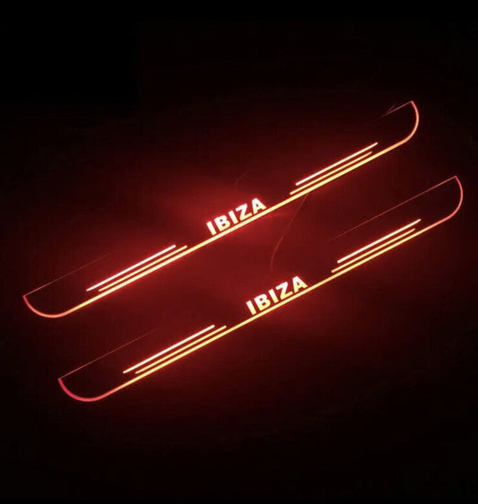 Seat Ibiza Red LED Door Sill Protector Strips Scuff Plates Kick Plates Chrome