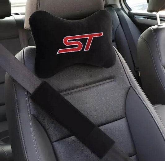 2pcs ST Headrest Pillows For Ford Fiesta Focus Mondeo Puma ST Black & Red