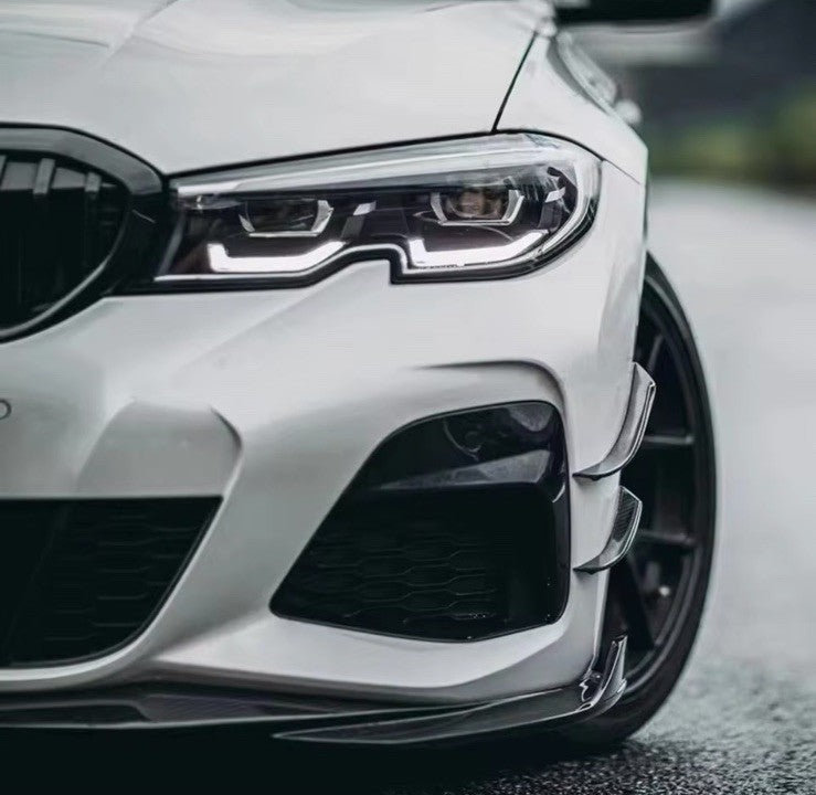 BMW 3 Series G20 G21 2019-2022 Gloss Black Front Bumper Side Canards Fins 4pcs