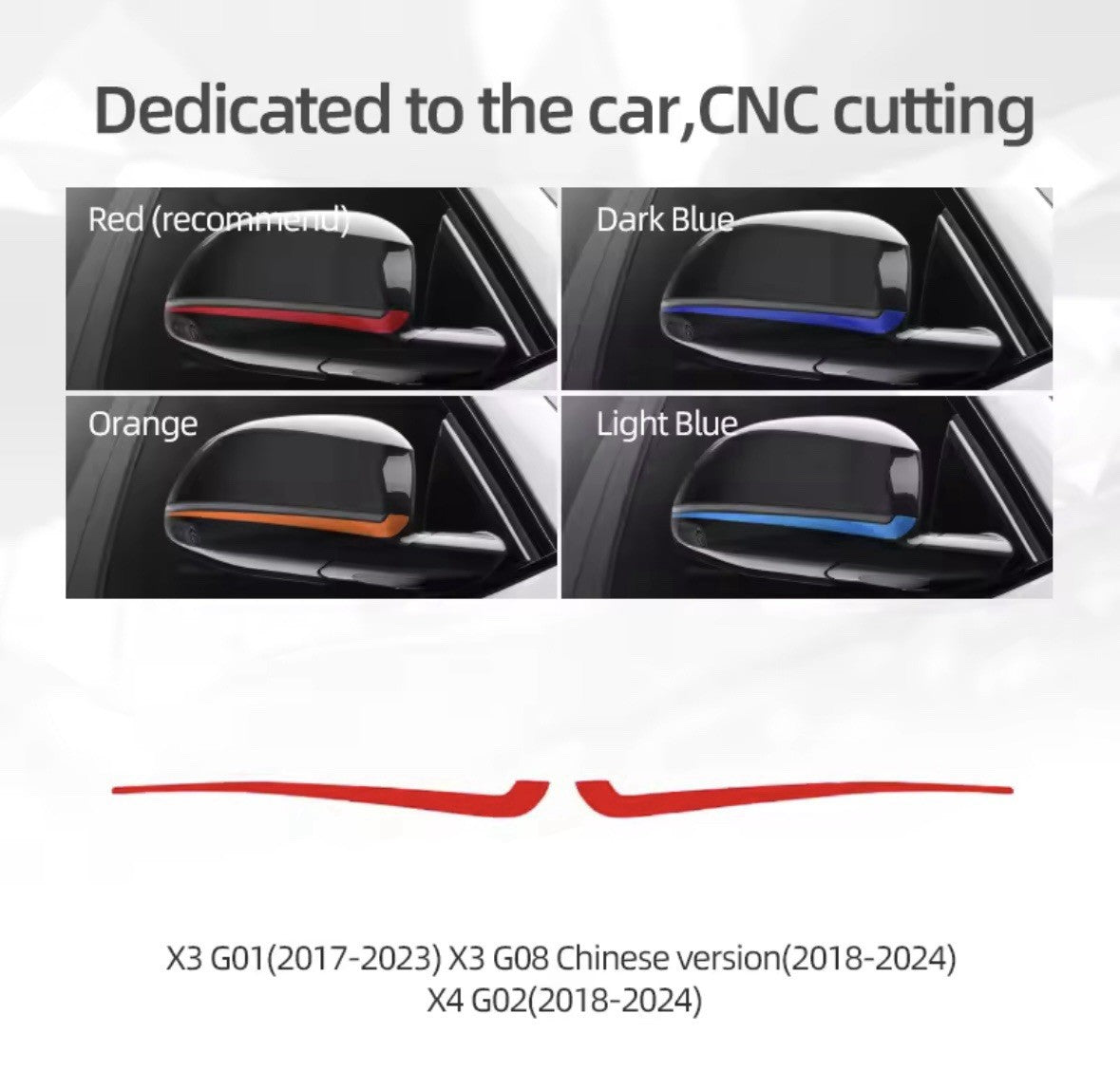 BMW X3 G01 G08 X4 G02 2017-2024 Red Wing Mirror Liner Strips 2pcs