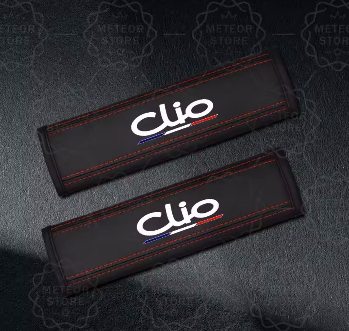 Renault Clio PU Leather Seatbelt Shoulder Cover Pads Black & Red 2pcs Interior