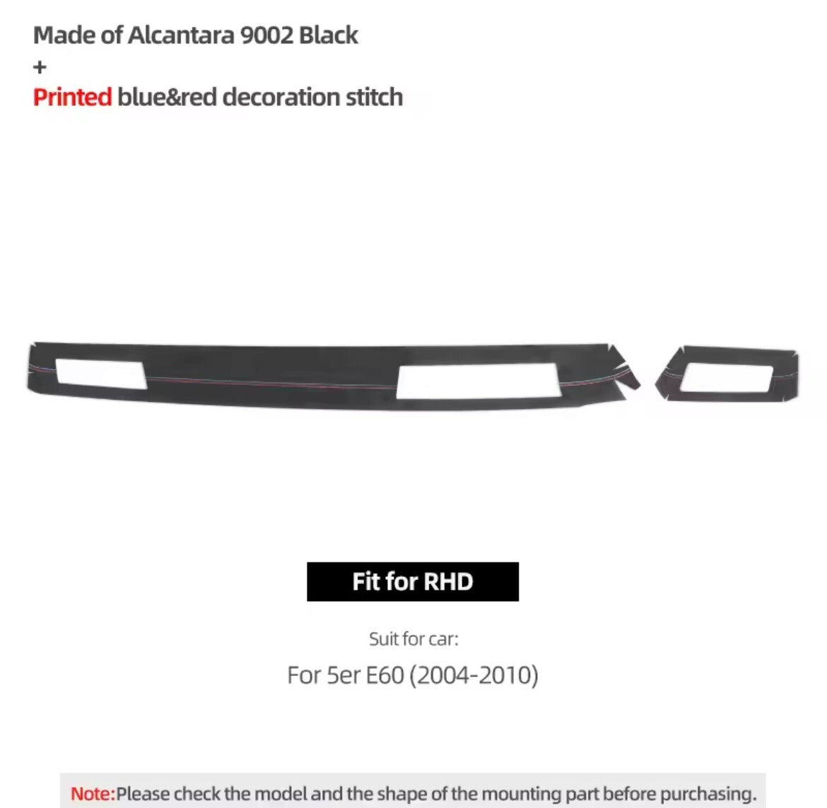 BMW 5 Series E60 2004-2010 Black Alcantara Centre Dashboard Panel Trim Cover