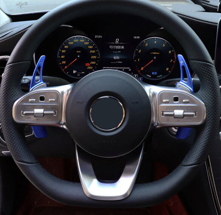 Mercedes Benz A B C E CLA GLA Class Steering Wheel Paddle Shift Extensions Blue