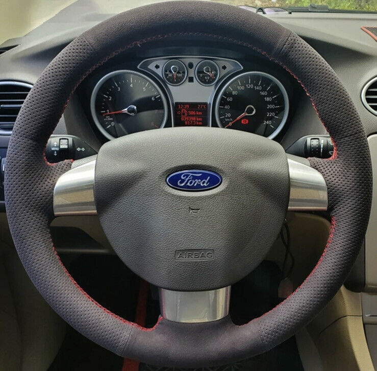 Ford Focus Suede Steering Wheel Cover Ford Focus MK2 2005-2011 Red Stitching