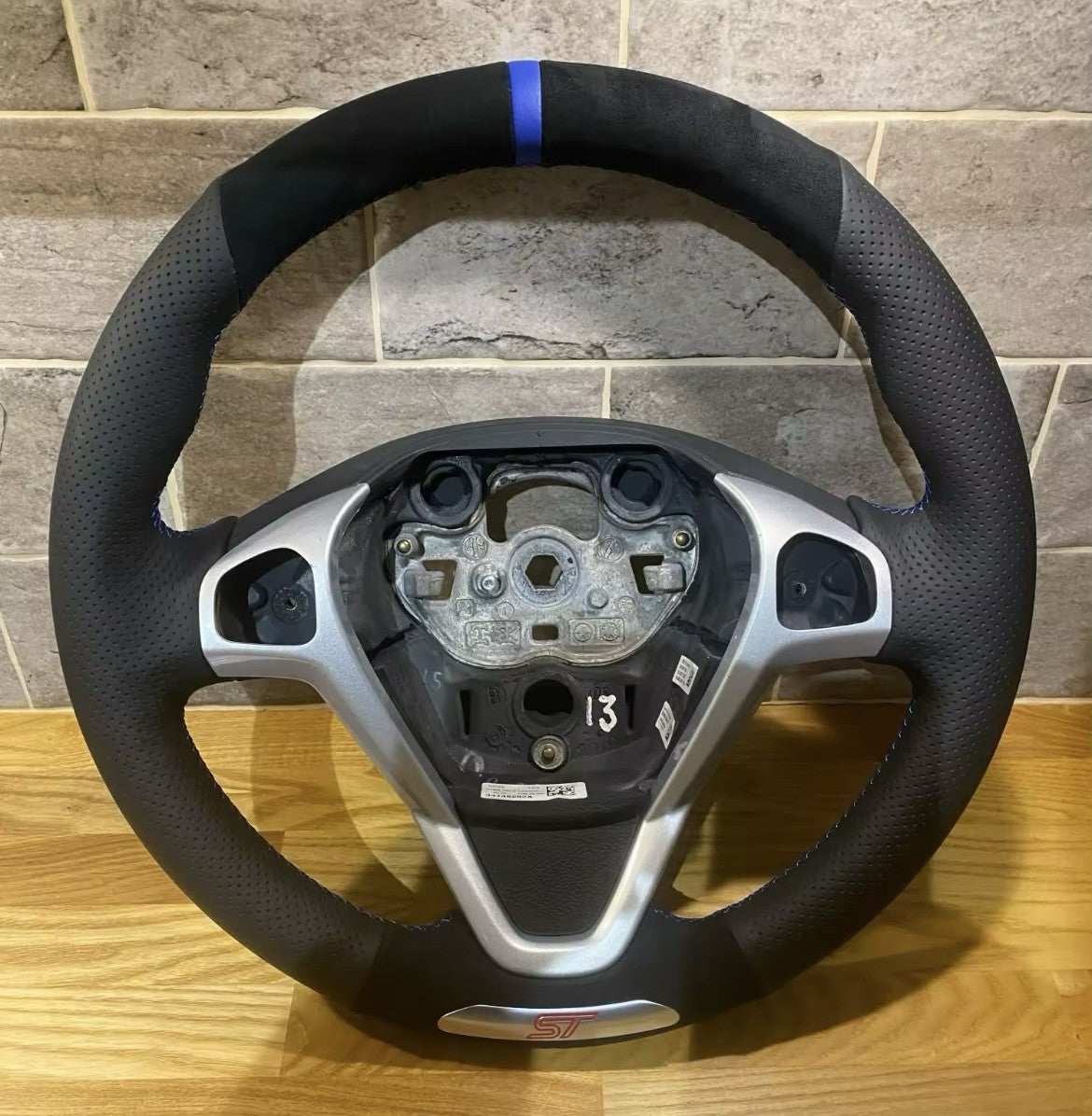 Ford Fiesta ST MK7.5 Genuine Leather + Suede Steering Wheel Cover Yellow Thread
