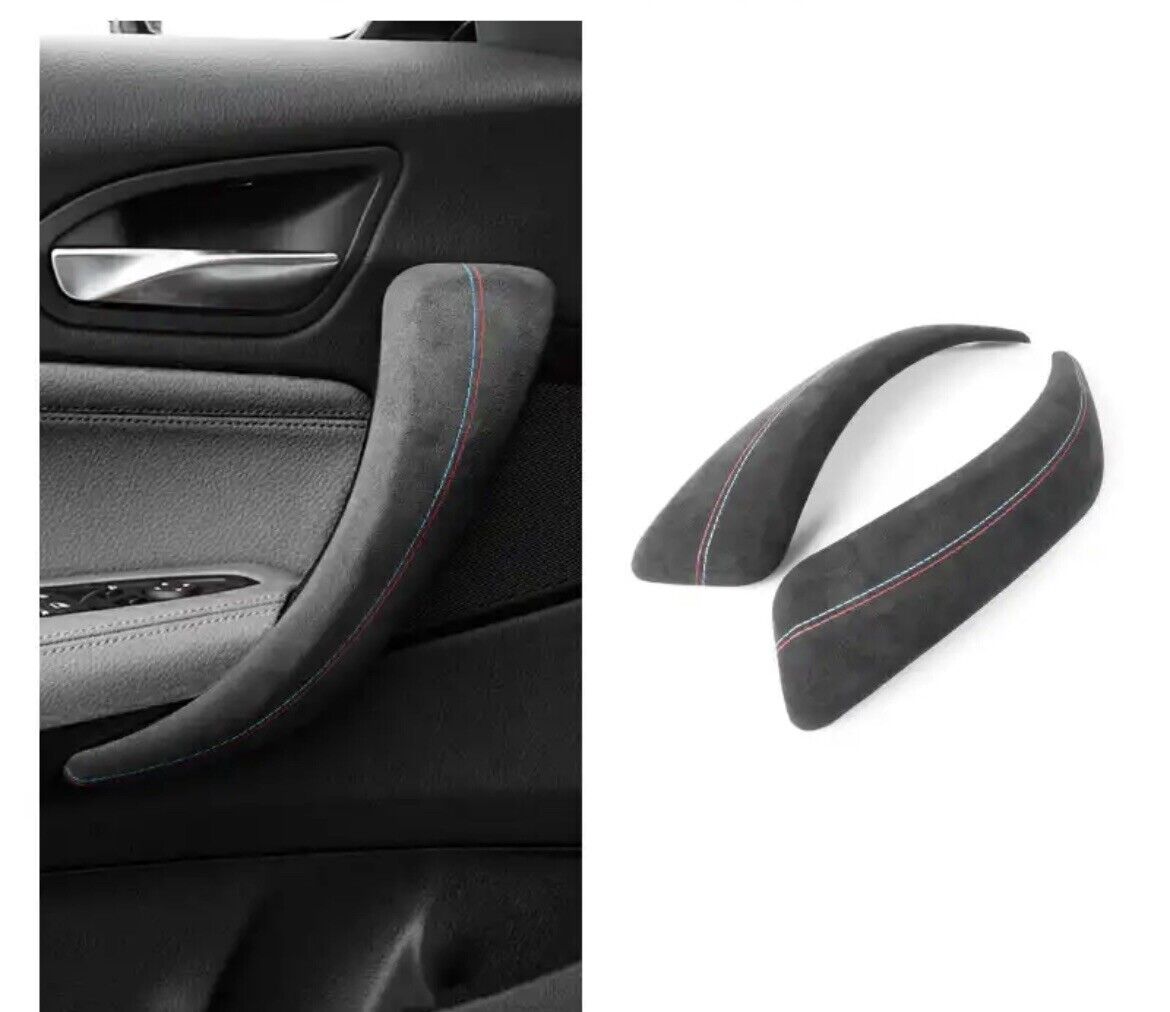 BMW 1 2 Series Black Alcantara Interior Door Grab Handle Trim Covers 2pcs